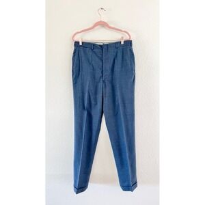 Vintage‎ Trousers Mens 32x31 Blue Grey Heathered Wool Blend Cuffed Straight Leg